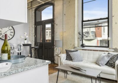 Open-concept kitchen with living and dining area.